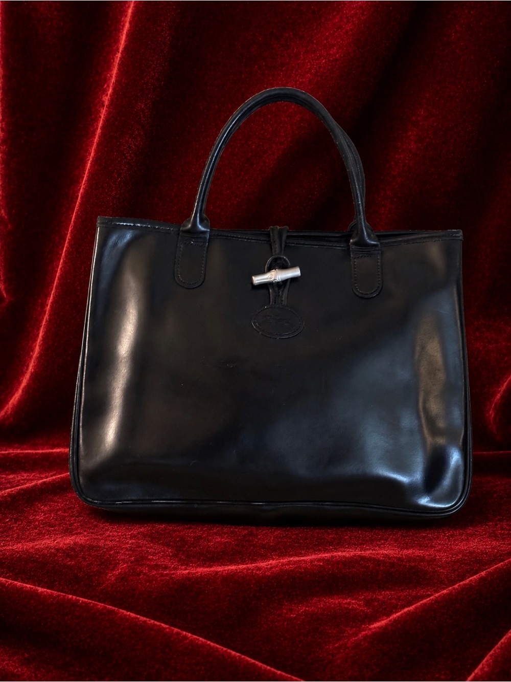 Longchamp Roseau Black Leather Tote Leather Lined Vintage